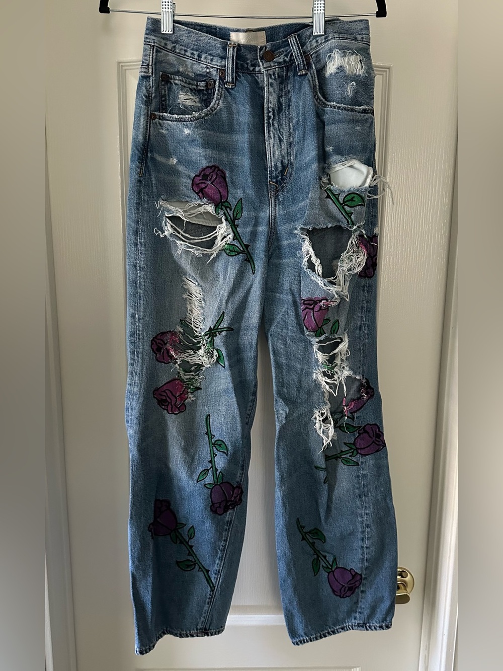RNA Distressed Jeans with Roses - size small - collectible Japanese brand